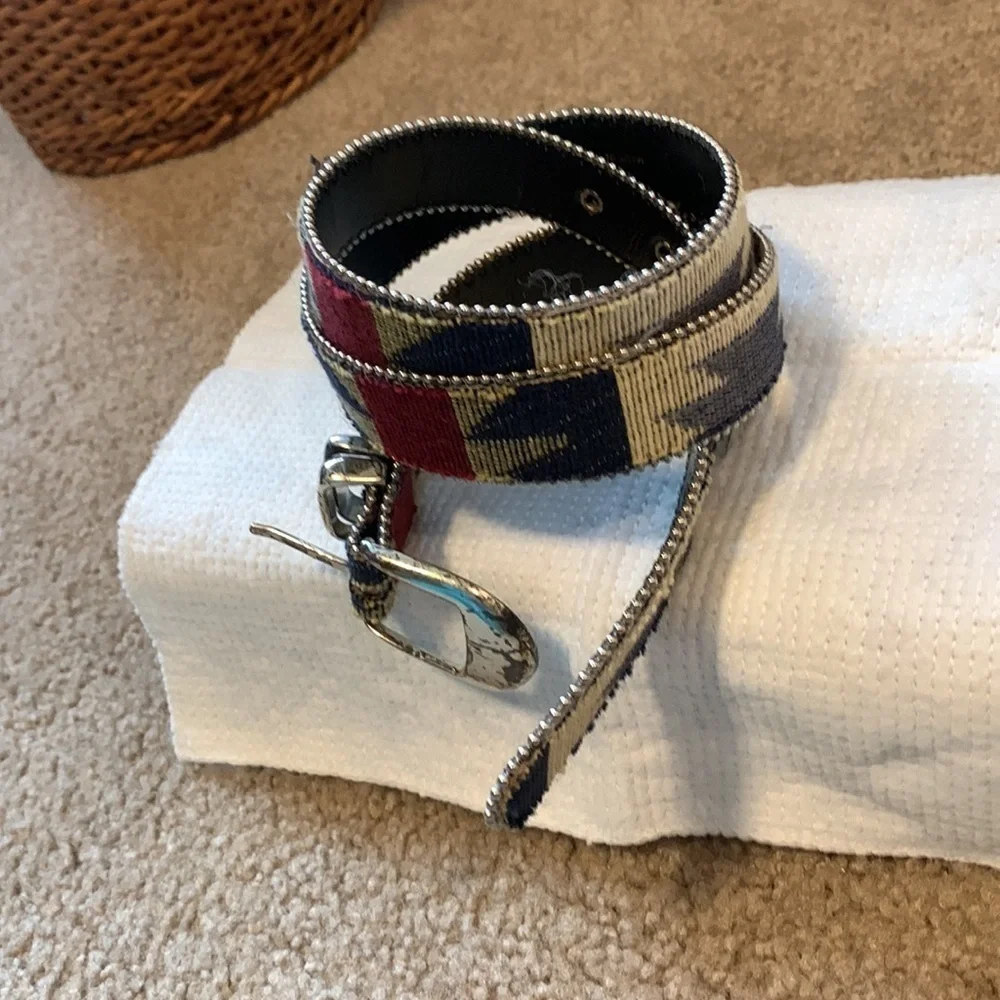 VTG Artisan Crafted Silver & Western  Navajo Aztec Womens Belt Embroidered 31-35 - Picture 5 of 12